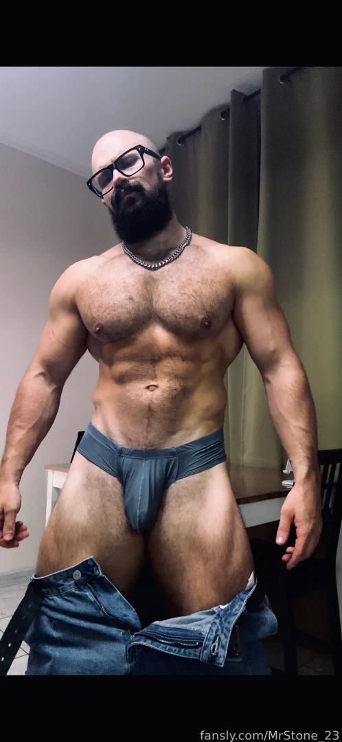 Muscle hairy beard mustache flex domination stud leather master giant part 99 
