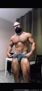Muscle hairy beard mustache flex domination stud leather master giant part 100