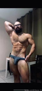 Muscle hairy beard mustache flex domination stud leather master giant part 101