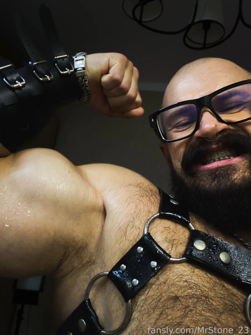 Muscle hairy beard mustache flex domination stud leather master giant part 180 