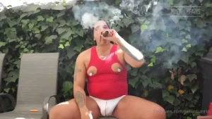 Love pumping my tits while smoking a cigar and jerking off outdoors