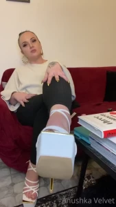 Time to cum some more look at my new white heels now watch me dangle