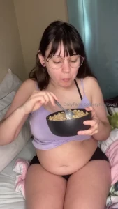 Snack time my belly looks so big in this like i m about to pop hehe