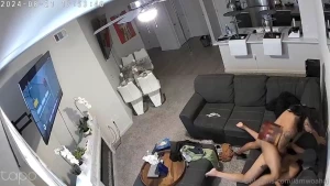 Security camera caught the footage of me shutting her out made her cum