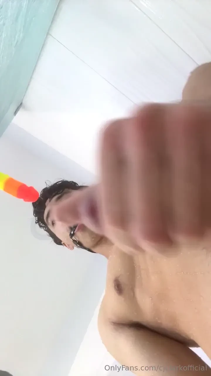 Ball gag in my mouth playing with my rainbow dildo and showing you my part 2 