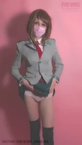 Ochaco shly plays with her cock