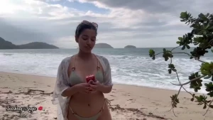 Angie smoking marlboro red 100s in bikini at the beach 5 08 min video