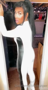 Sexy white catsuit smoking a 120 mm