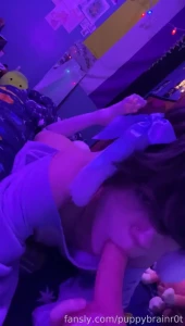 Watch an adorable bunny give a blowjob while he wiggles his cute