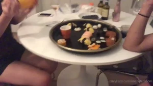 What the end of the day looks like sushi relaxing with a friend while