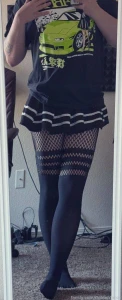 Rip the fishnets and fuck me femboy thicc thighhighs skirt