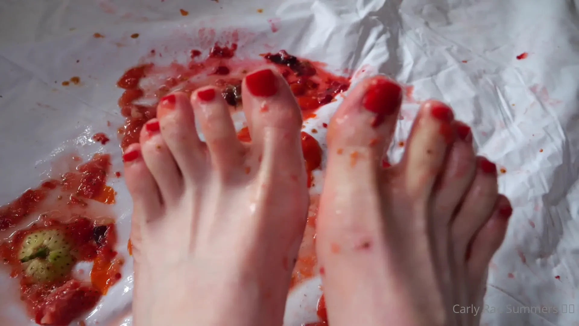 Using my perfectly pedicures feet to crush fruit 