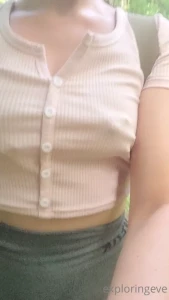 Just a little exhibitionist on her nature walk wearing nipple clamps