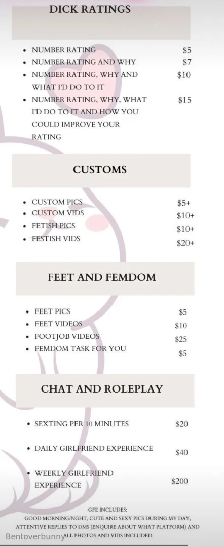 My menu incase you ve forgotten also doing video dick rates for 50 