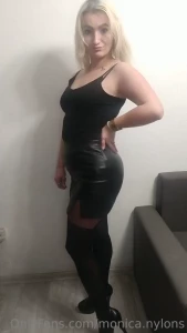 Sensual show part 4 i show you my nylon leather skirt and highells part 2