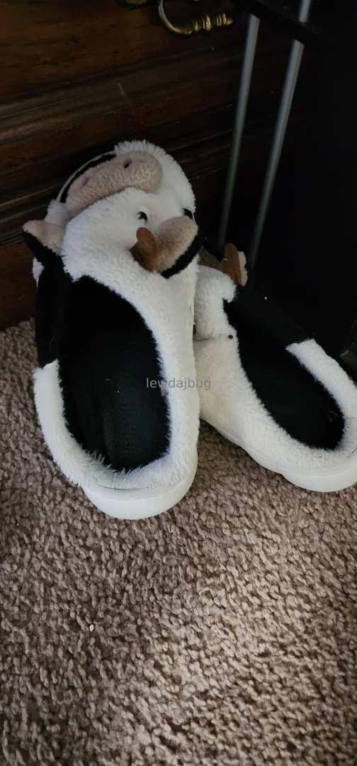 Who wants to buy my smelly cow slippers they are sp freaking cute and part 1 