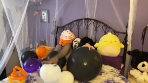 Halloween mass pop balloon massacre nail pop bare feet stomp pop sit