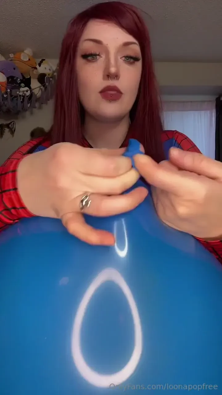 Watch spider-man maryjane blow up this big blue balloon amp then sit 