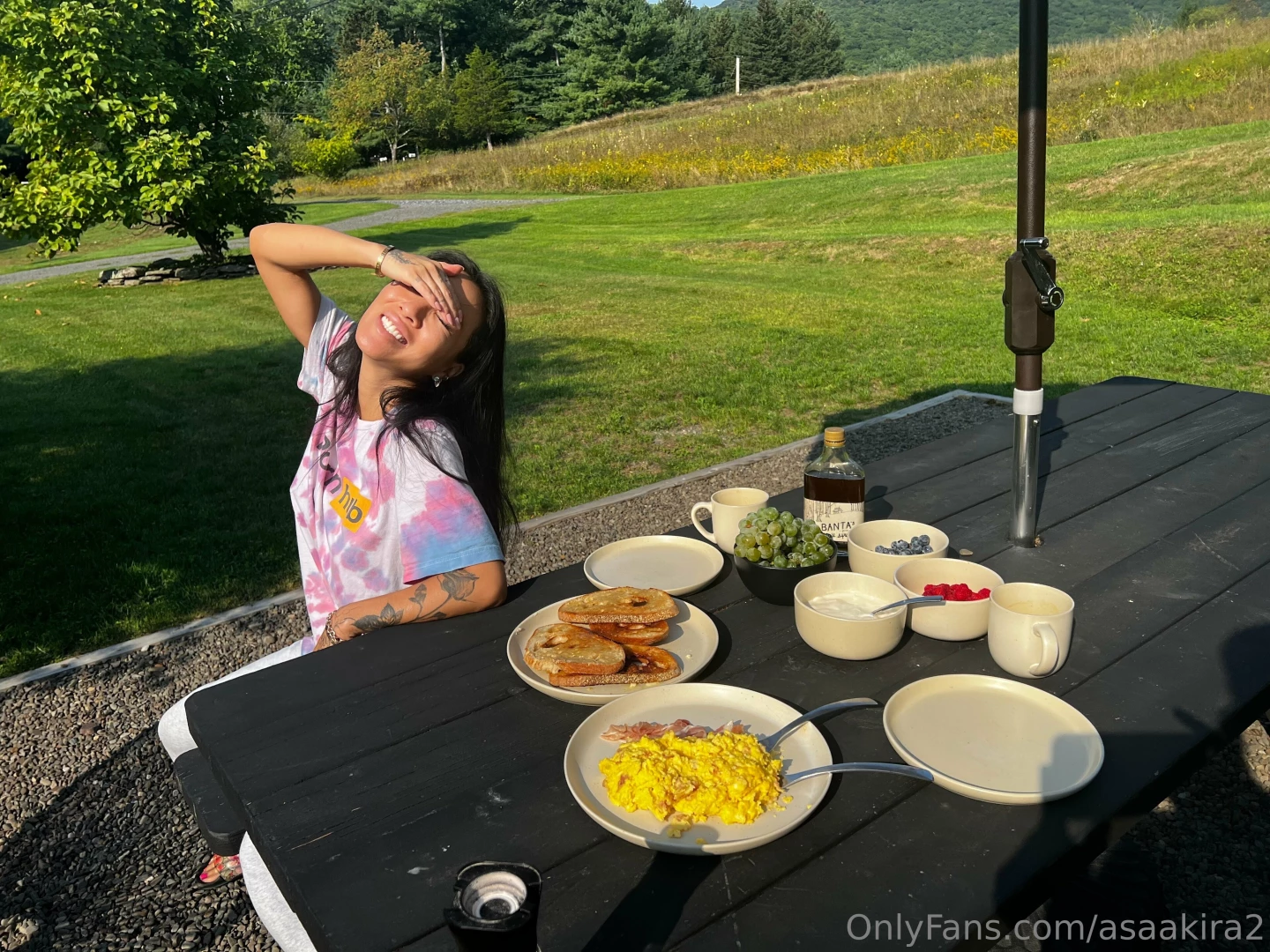 Duck eggs for breakfast with a beautiful view 