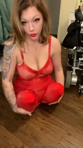 Full on other page 10 min wearing sexy red lingerie and red shiny