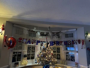 The elves have set up a spider man happy birthday for a special 4 year