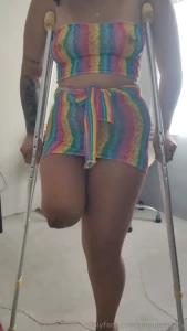 10 minute video walking with my crutches in heels and nude pantyhose