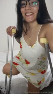 I put on my flowery dress to dance sensually with my crutches and end part 1