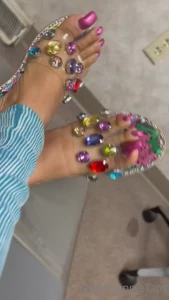 Metallic pink toes in clear bling at the dentist