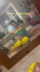 Rainbow toes and yellow leg warmers