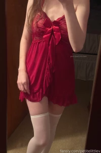 Wrapped in red with some thigh highs on lt 3 don t worry more pics in