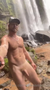 Exploring waterfalls in the nude