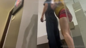 Big but girl giving wedgies to a nerd