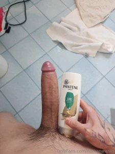 My big asian cock next to a conditioner bottle let me know what else i