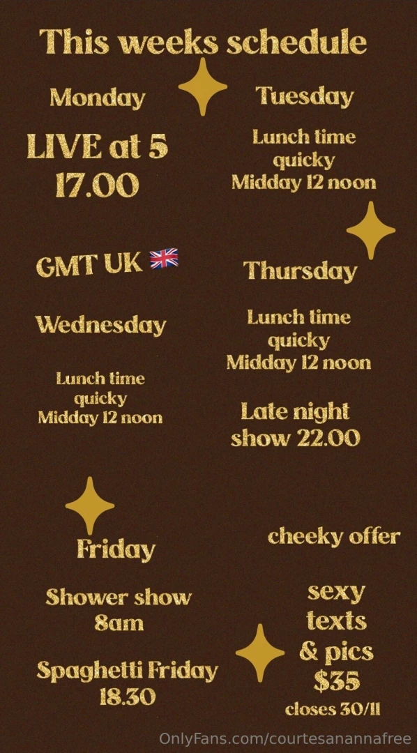 This weeks schedule love you to join in this weeks live streams 