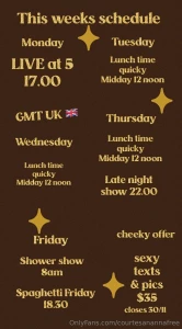 This weeks schedule love you to join in this weeks live streams