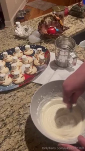 Baking with my mom well she can t bake she s helping decorating for a