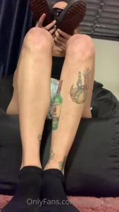 Loud bean bag and toes popping watch your ears babe fresh off work