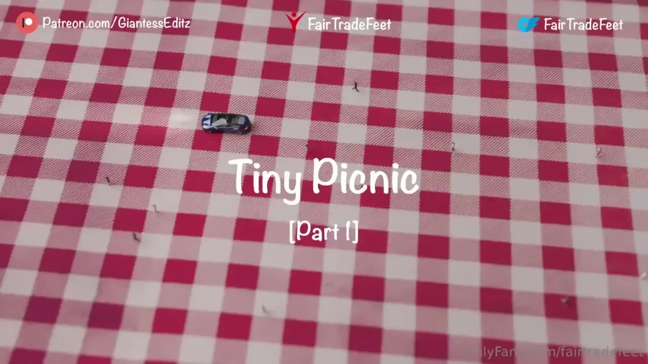 The giantess fair trade is having a picnic unaware of the tiny people 