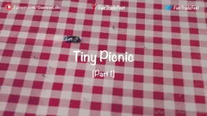 The giantess fair trade is having a picnic unaware of the tiny people