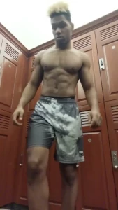 Getting naked after my workout flexing my dense muscles and showing