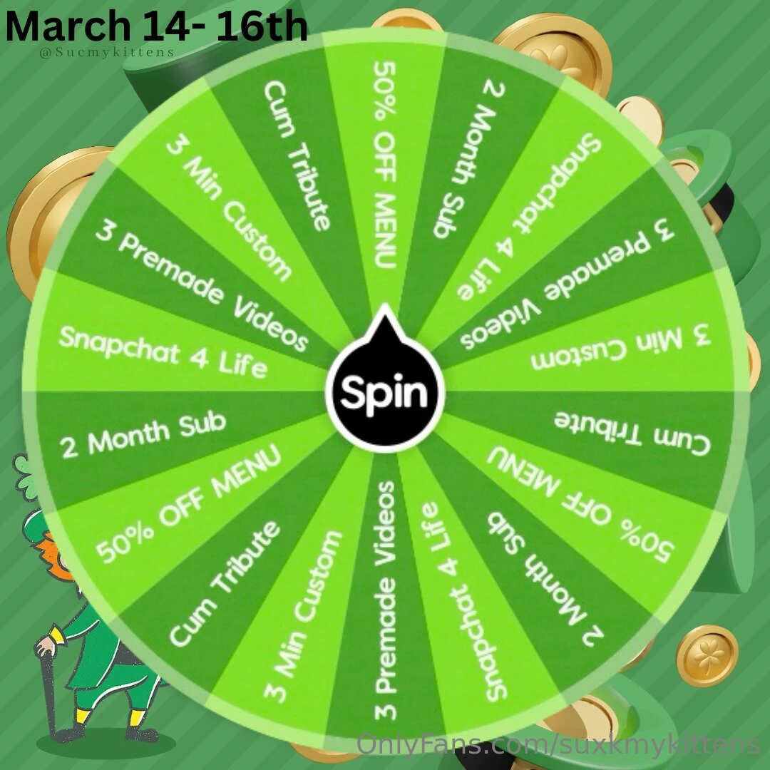 St patrick s day spin the wheel 15 a spin max 3 spins i will send a 