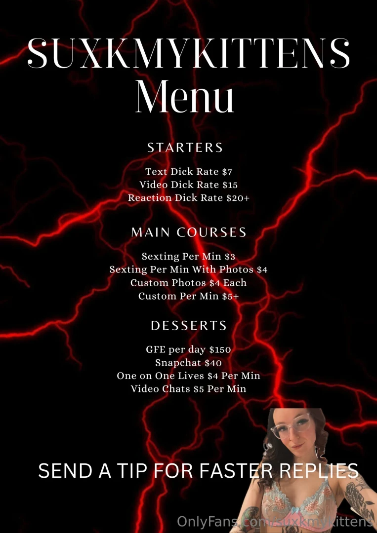 Here s my menu few things these are basic prices reaction dick rates 