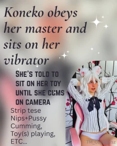 Obey koneko sits on her vibrator and try s out her toys to see which