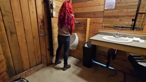 Using a real urinal just like a man peeing through the fly in my jeans