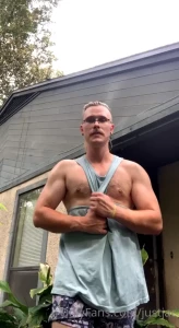Sweaty man records video after gym