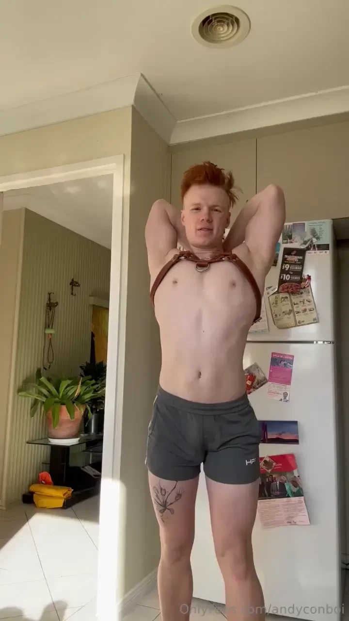 Sneak peak of tonight s upload - local himbo struggling with harness 