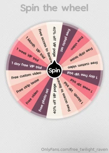 Spin the wheel 1 spin for 3 3 spins for 7 3 spins max per person