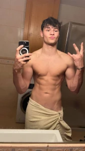 Just a towel and a whole lot of teasing care to see more