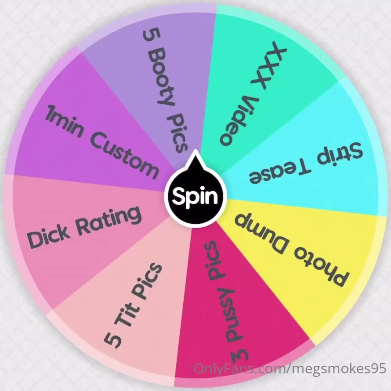 Spin the wheel and win a sexy prize 5 1 spin 12 3 spins 20 5 spins 
