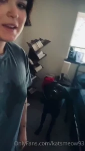 Over here trying to do a cute good morning video and this dog happens